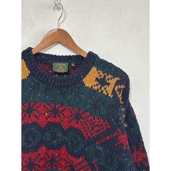 VTG Gaeltarra Ireland Irish Wool Men’s Sweater XXL 44 Geo Print Classic Preppy - Picture 3 of 12